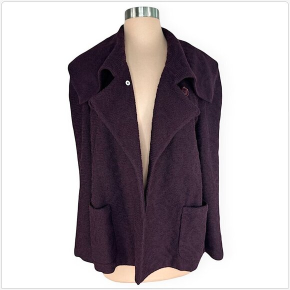 St. John Purple Aubergine Textured Damask Pattern Knit Metallic Shimmer Jacket 8 - Picture 2 of 4